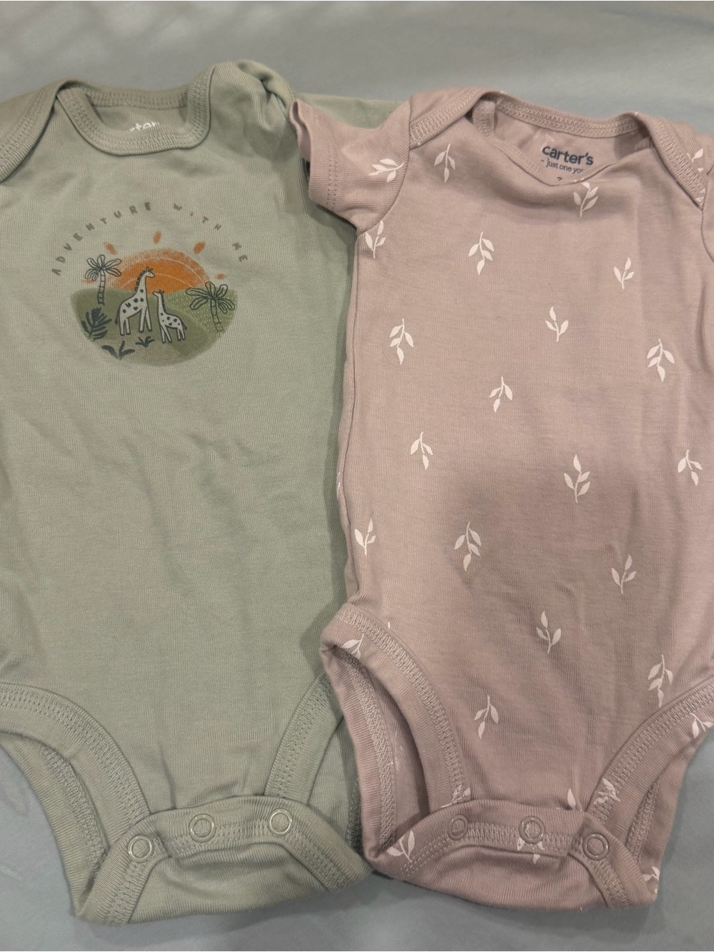 Carter's Sage Green and Dusty Pink Baby One-Piece Bodysuits